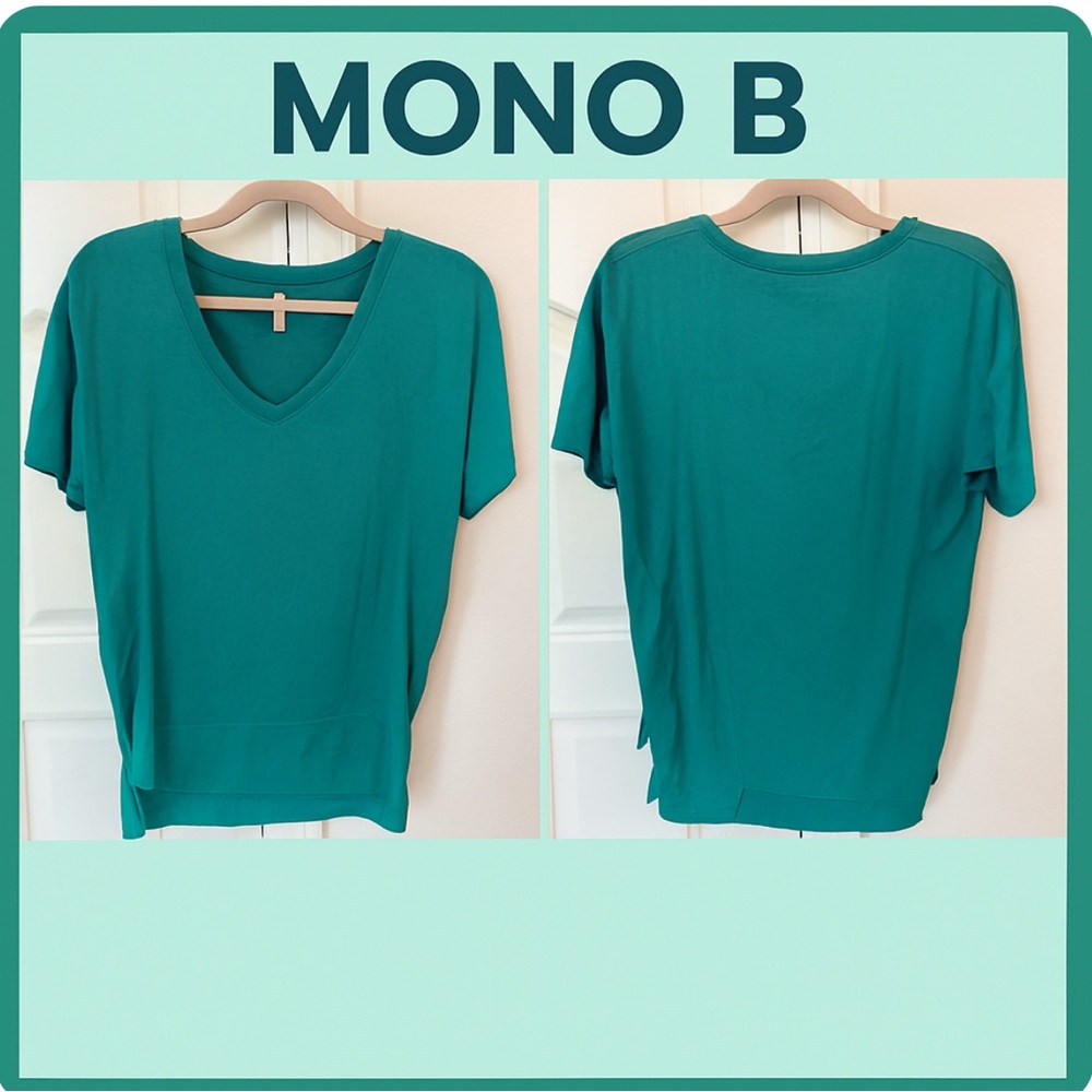 Mono B Teal V-Neck Lightweight Short Sleeve Top NWT  (Relaxed Fit)
